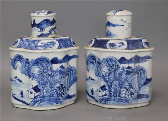 A pair of Chinese blue and white tea caddies height 19.5cm